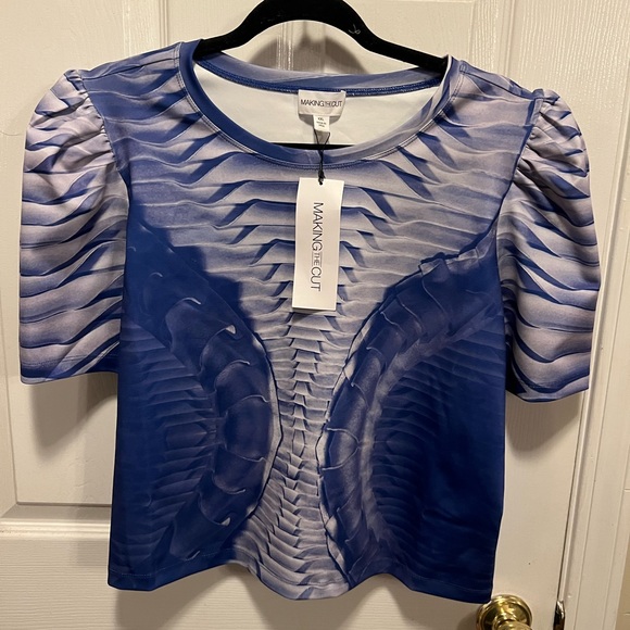 🔵 55) Making the Cut Season 3 Puff Sleeve Printed Knit Cropped Too NWT sz XXL - Picture 6 of 9